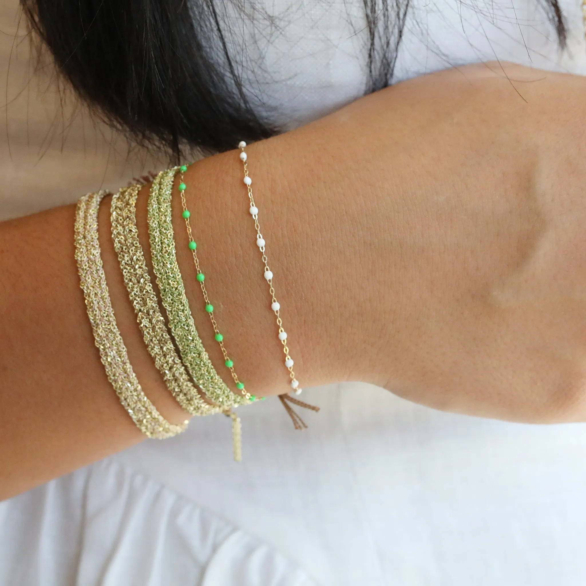 18K Gold and Neon Green Resin Beaded "Classic" Bracelet