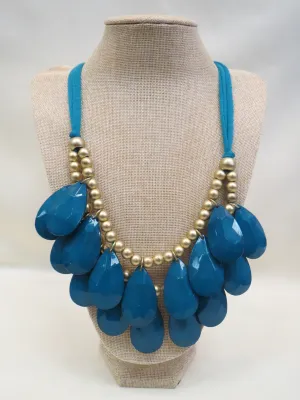 ADO | Cloth Necklace Teal & Gold Beads