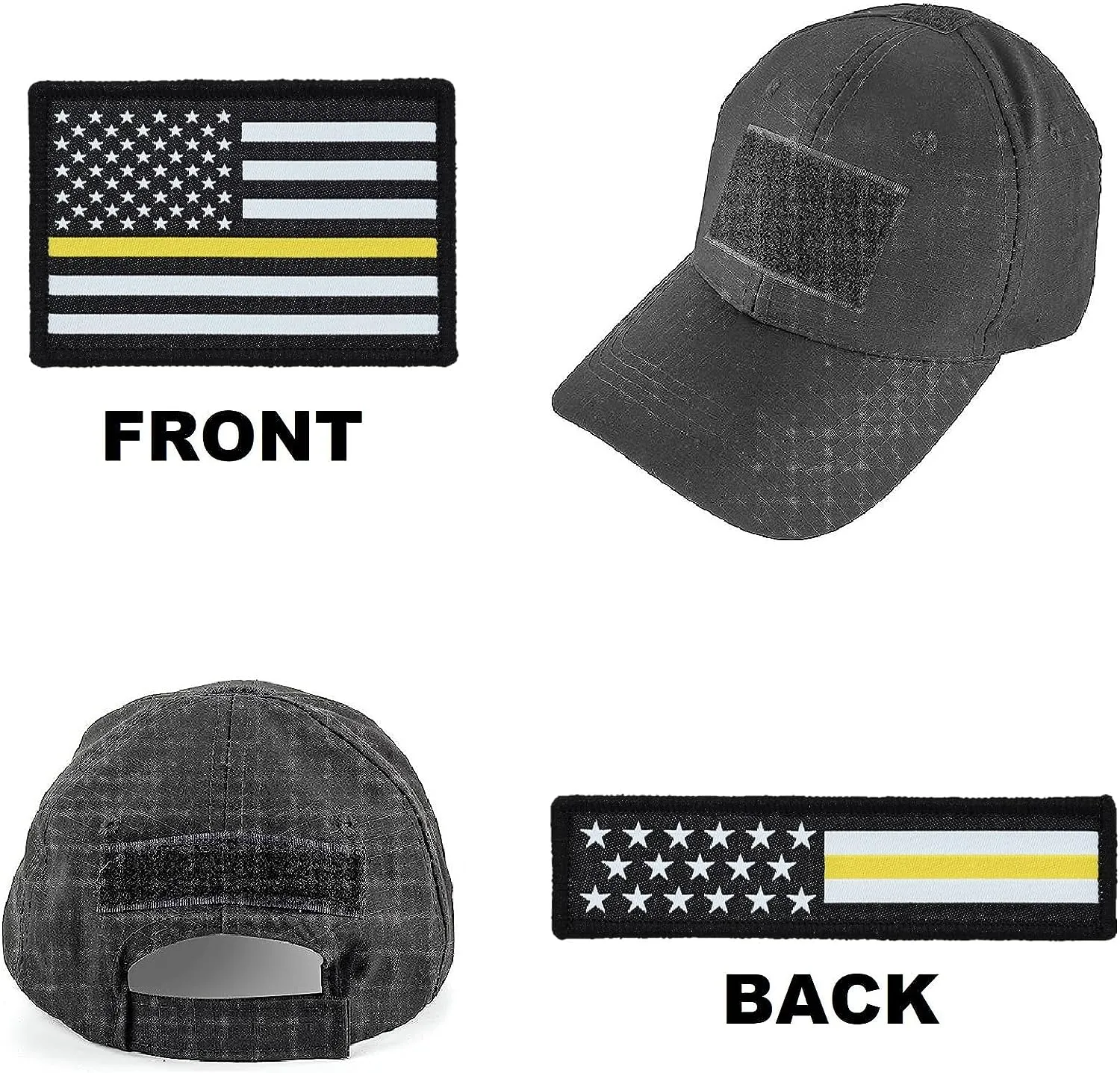 American Flag Hat Patch Set, 2x3 & 1x4, Woven, Hook and Loop (Thin Gold Line)