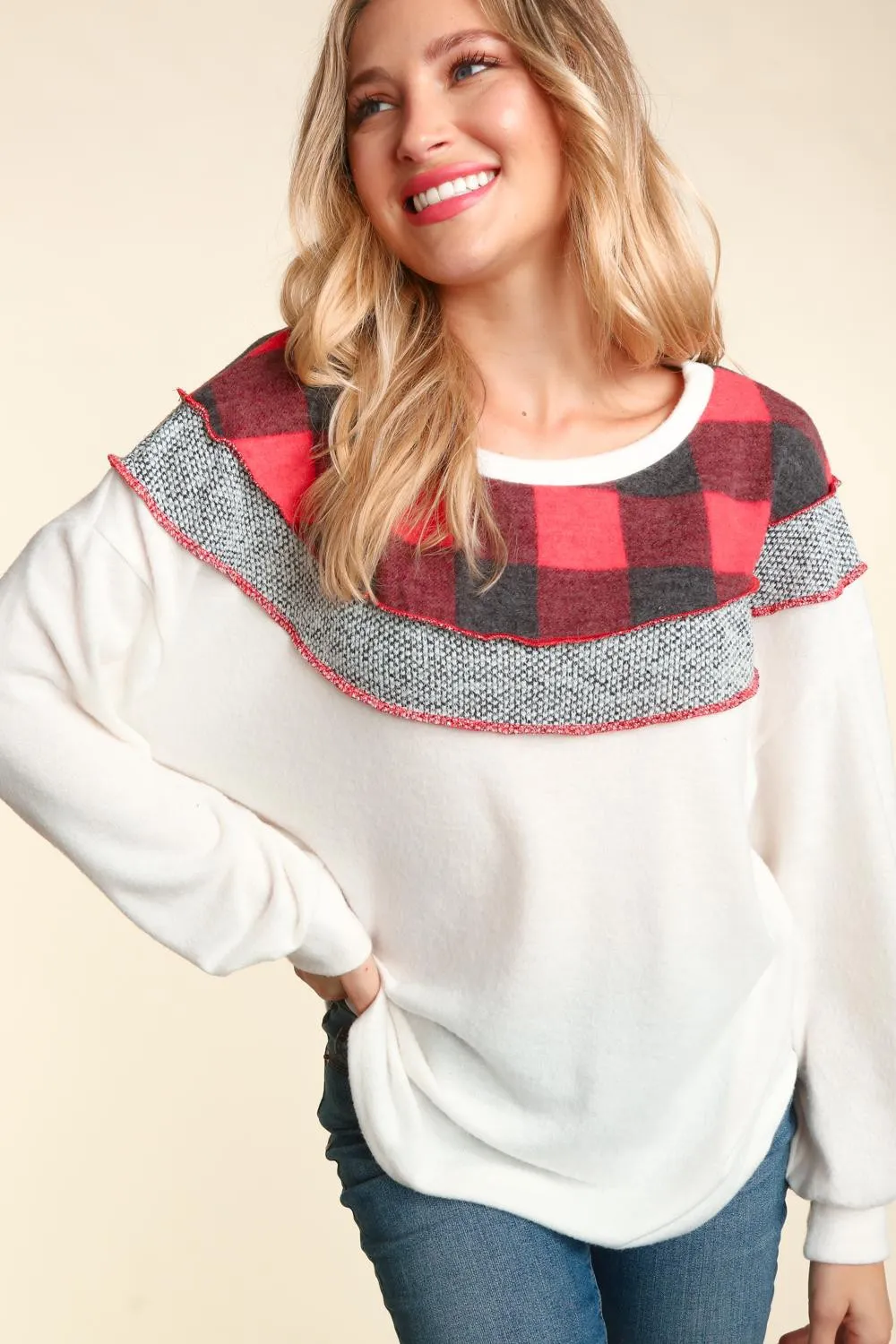 Anna Buffalo Plaid Colorblock Top