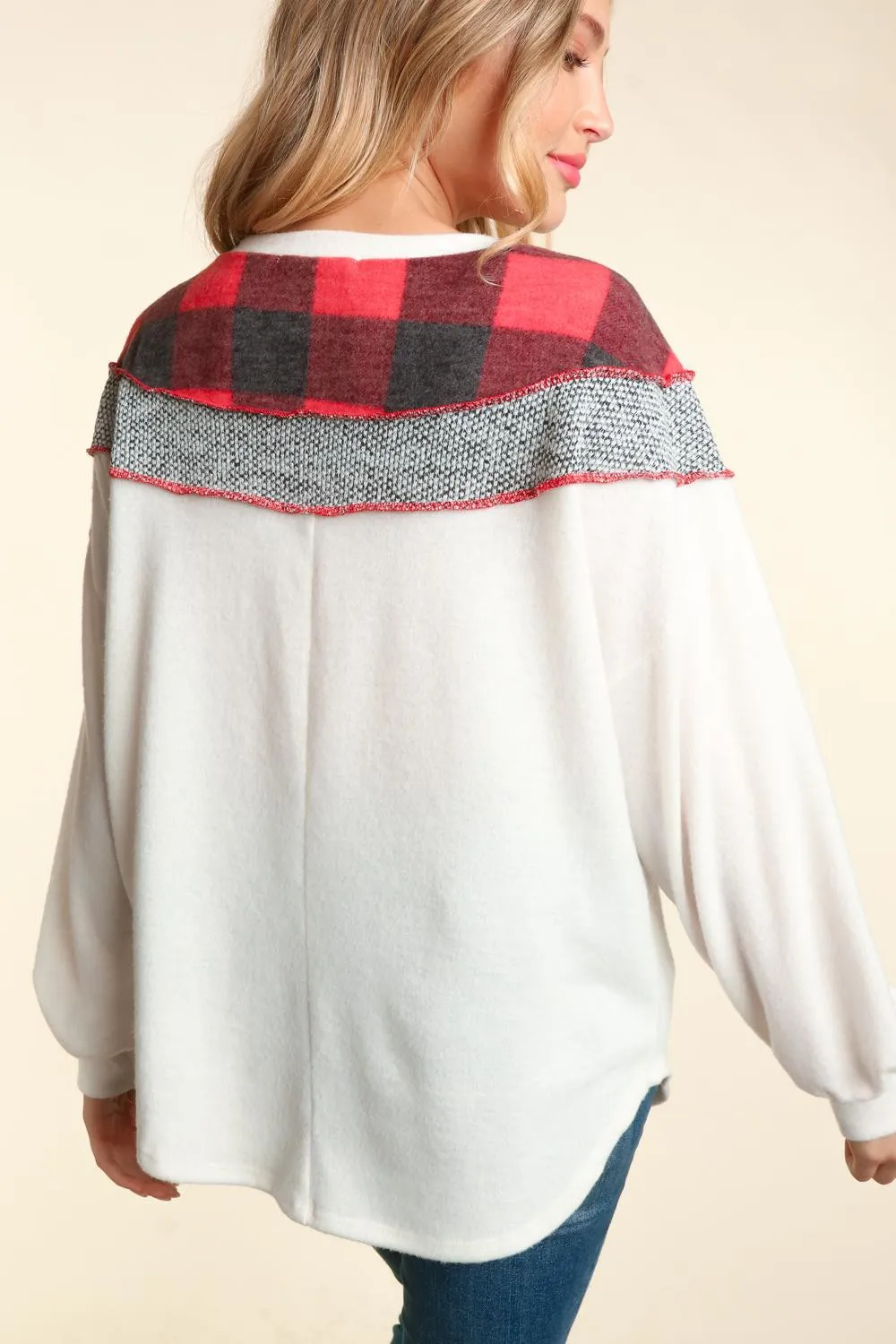Anna Buffalo Plaid Colorblock Top