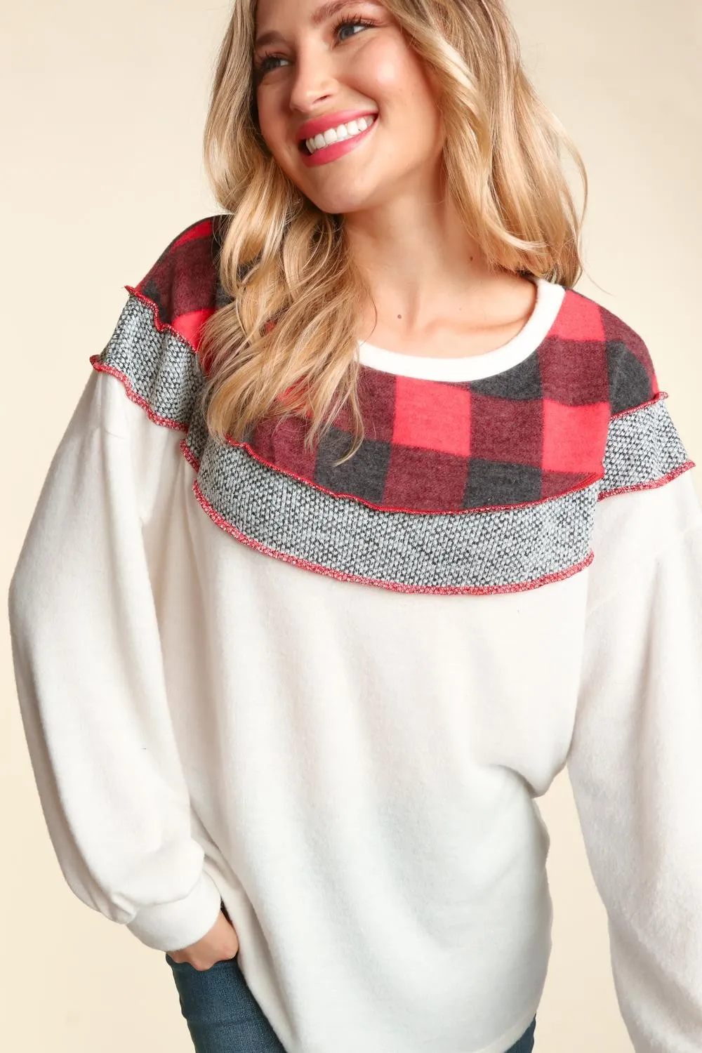 Anna Buffalo Plaid Colorblock Top