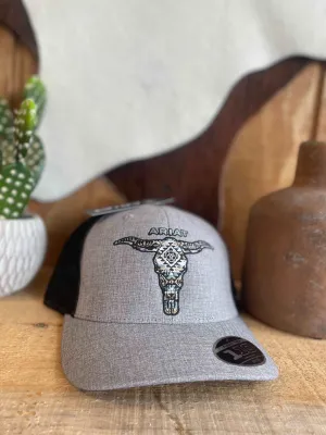 ARIAT SNAP BACK LONGHORN GREY - HATS CAP