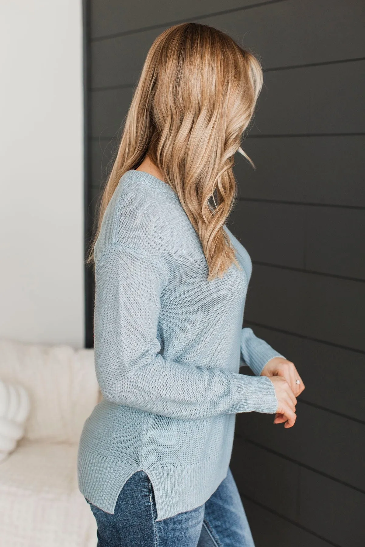 Be Fashionable Knit Sweater- Dusty Blue
