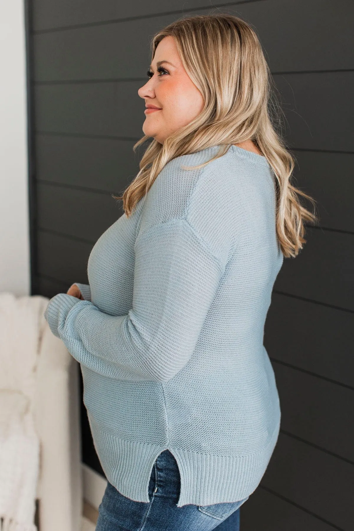 Be Fashionable Knit Sweater- Dusty Blue