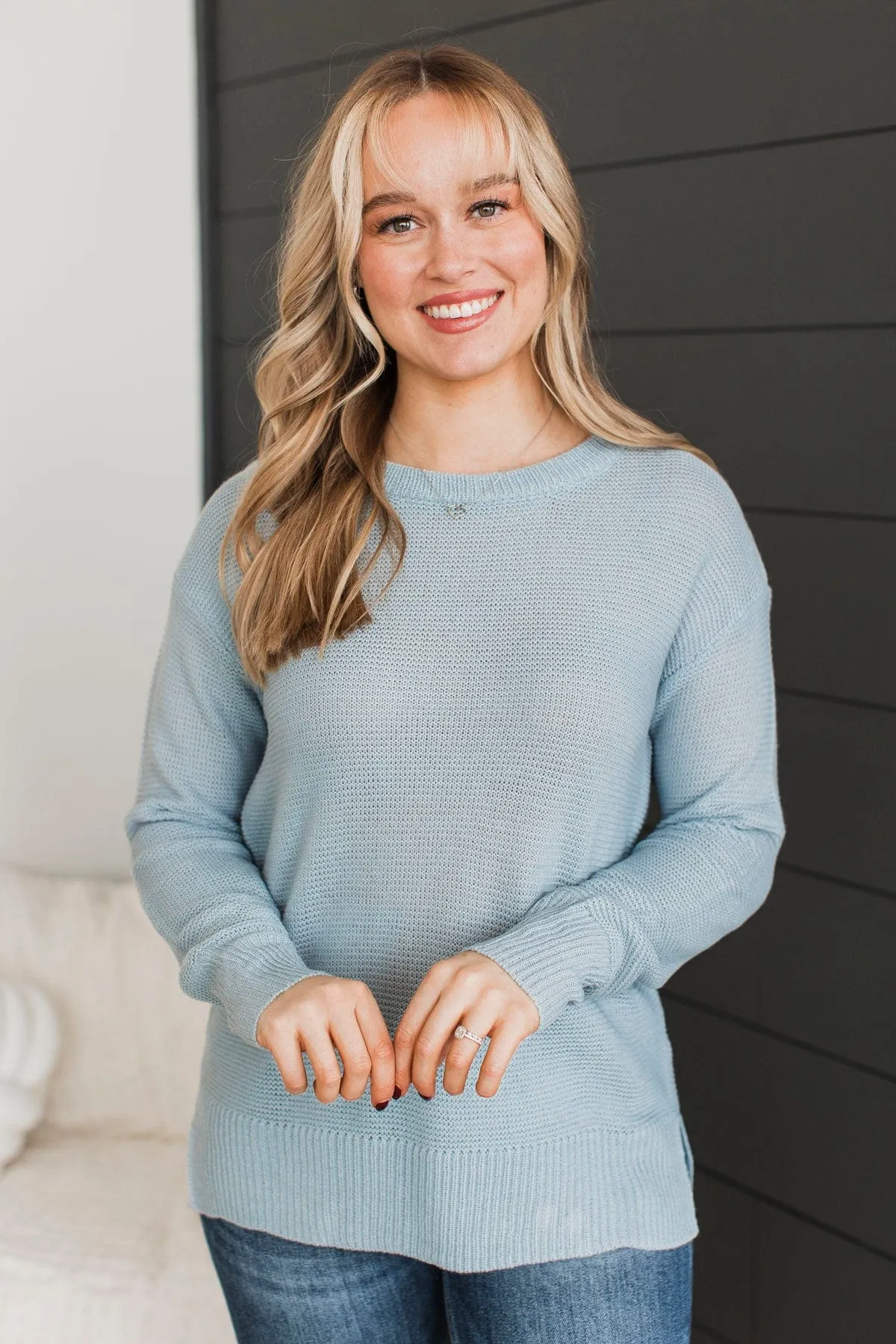 Be Fashionable Knit Sweater- Dusty Blue
