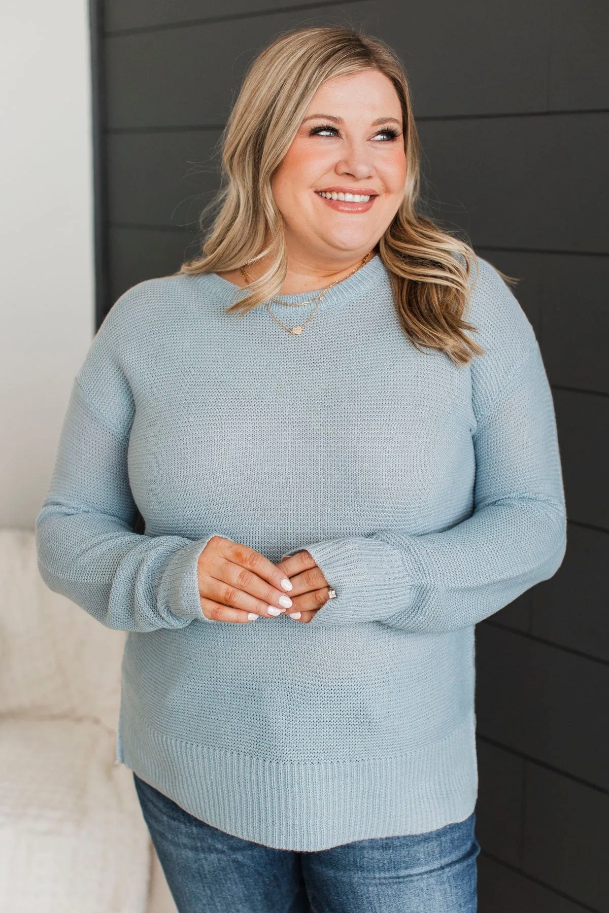 Be Fashionable Knit Sweater- Dusty Blue
