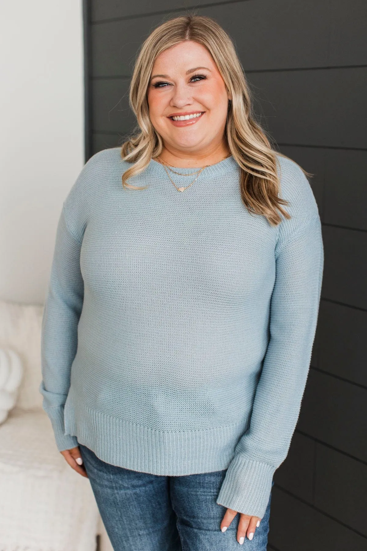 Be Fashionable Knit Sweater- Dusty Blue