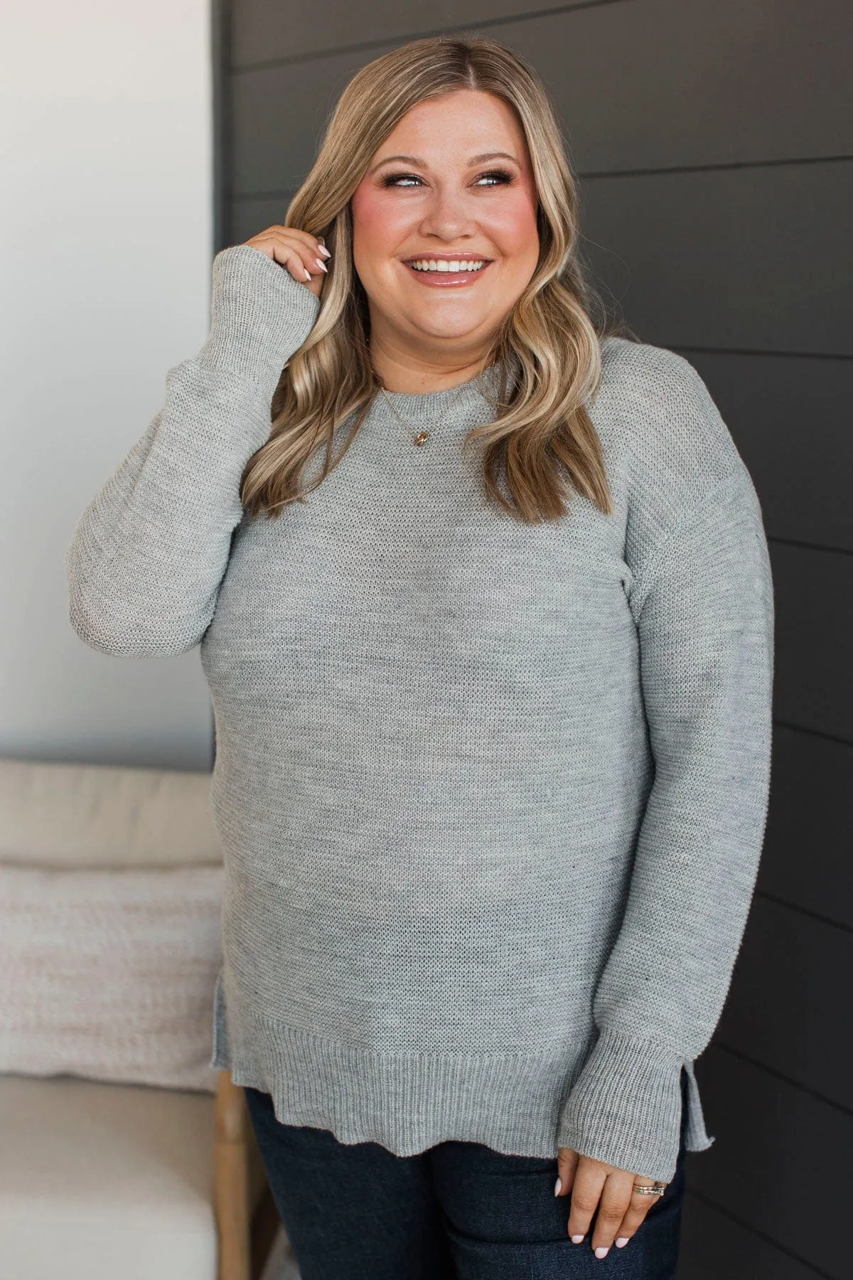 Be Fashionable Knit Sweater- Light Grey