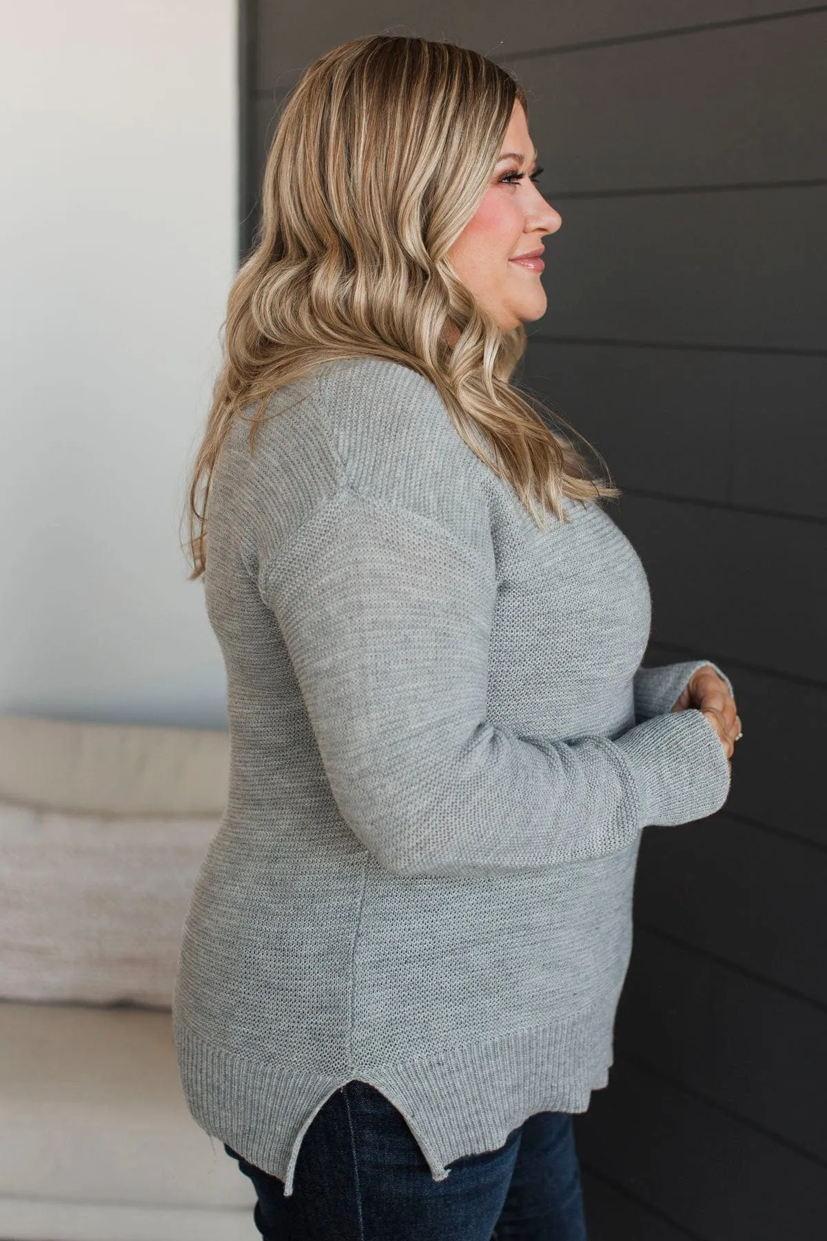 Be Fashionable Knit Sweater- Light Grey