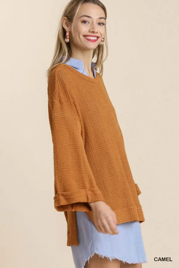 Becky Waffle Knit Top in Camel