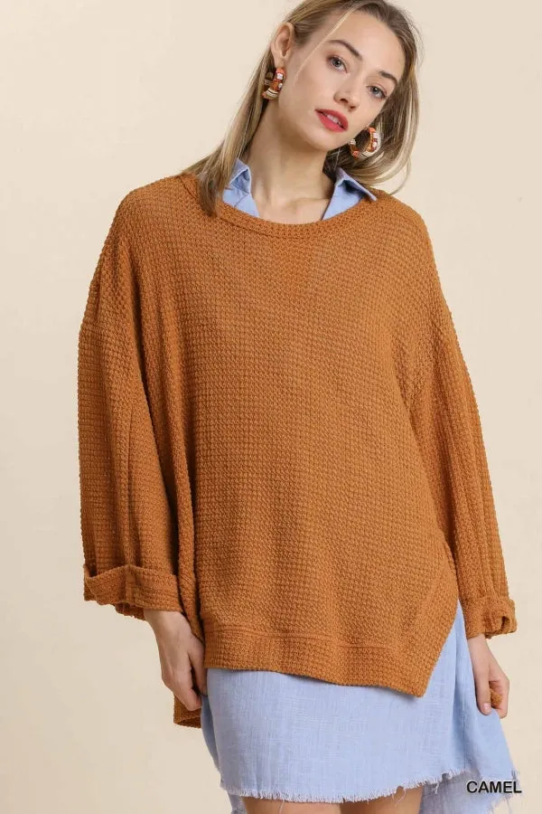 Becky Waffle Knit Top in Camel