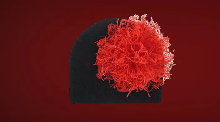 Black Cotton Hat with Red Large Curly Marabou