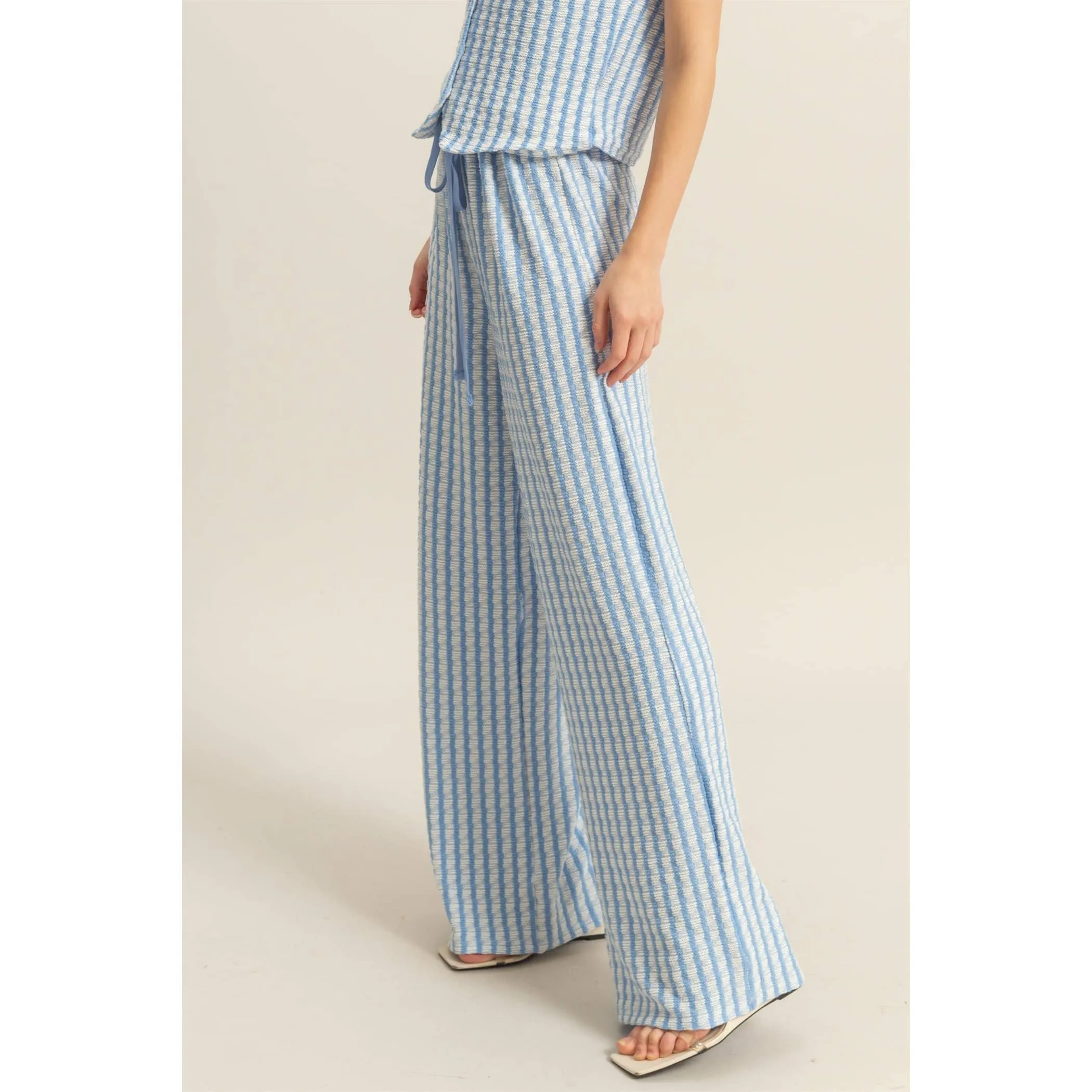 Blue High Waist Drawstring Striped Knit HYFVE Pants