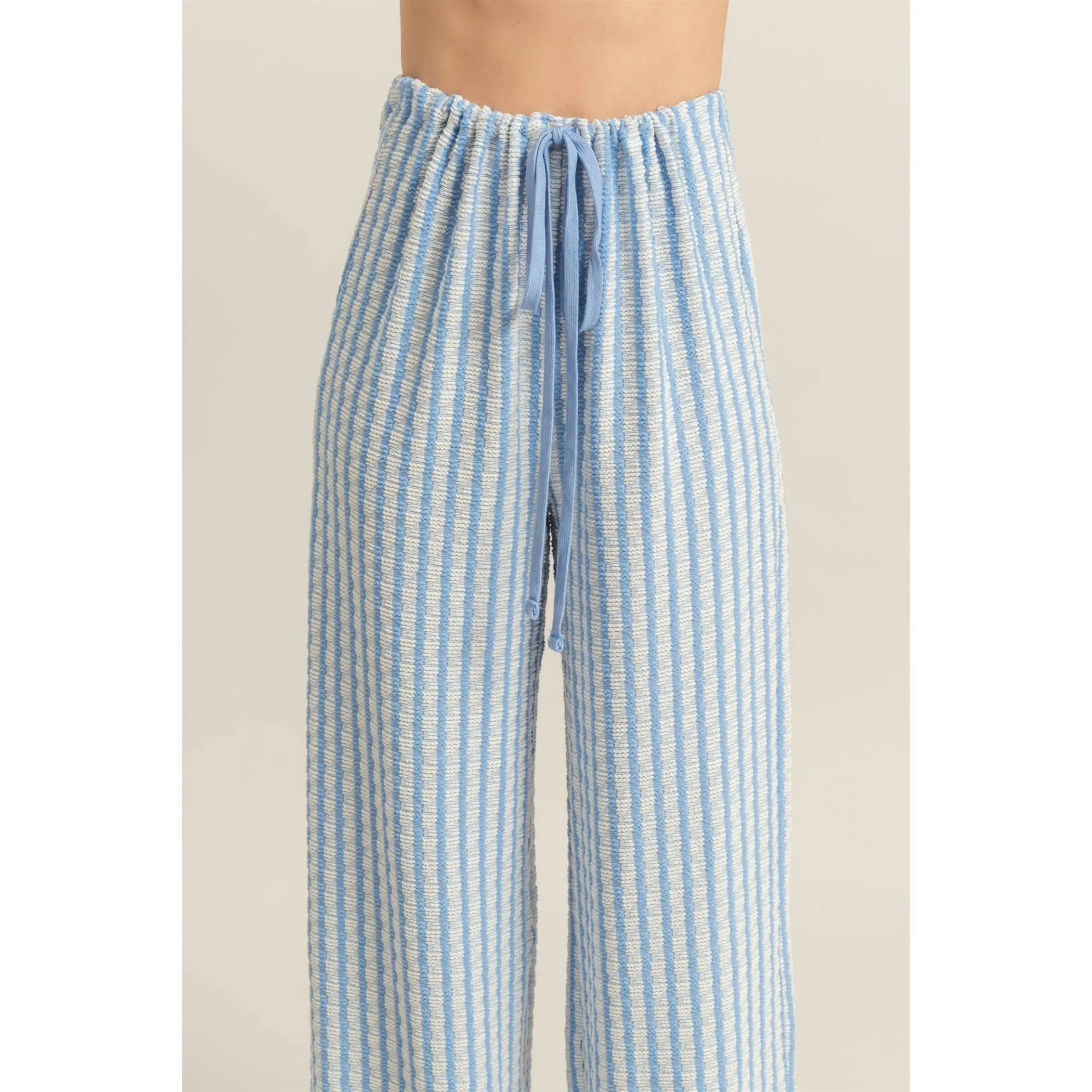 Blue High Waist Drawstring Striped Knit HYFVE Pants