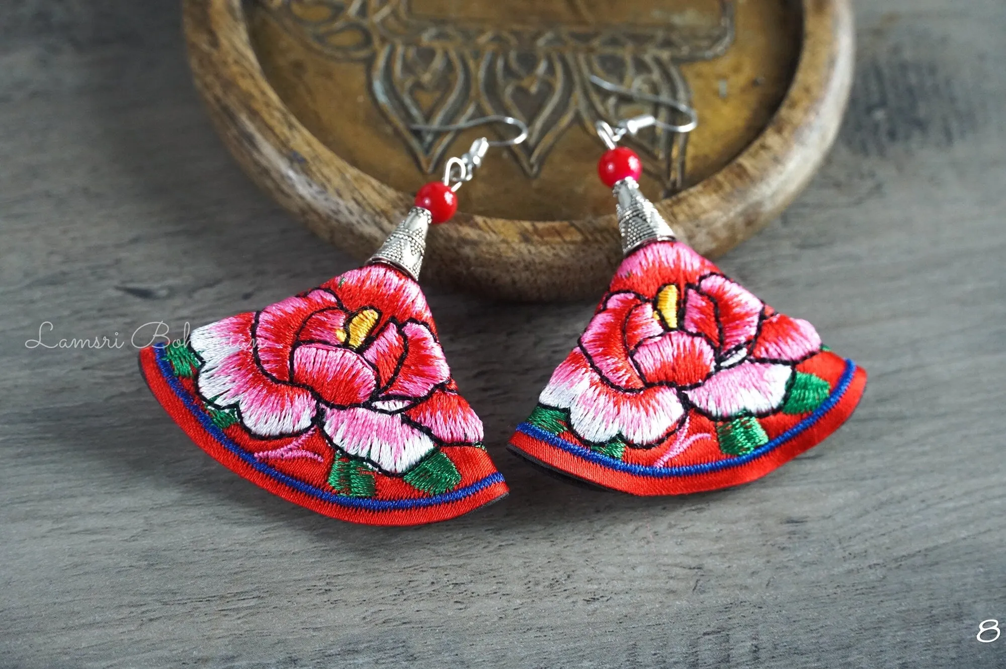 Boho Rose Embroidered Earrings