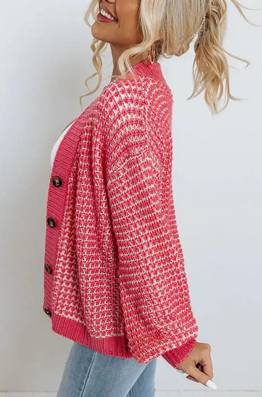Button Knit Cardigan - Hot Pink