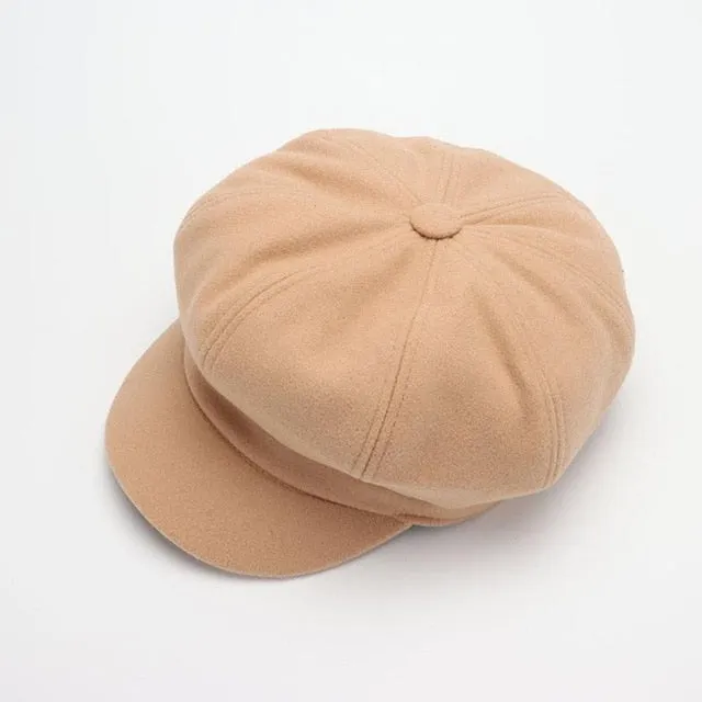 COKK Autumn Winter Hats for Women Solid Plain Octagonal Newsboy Cap Men Ladies Casual Wool Hat Winter Beret Women Painter Cap