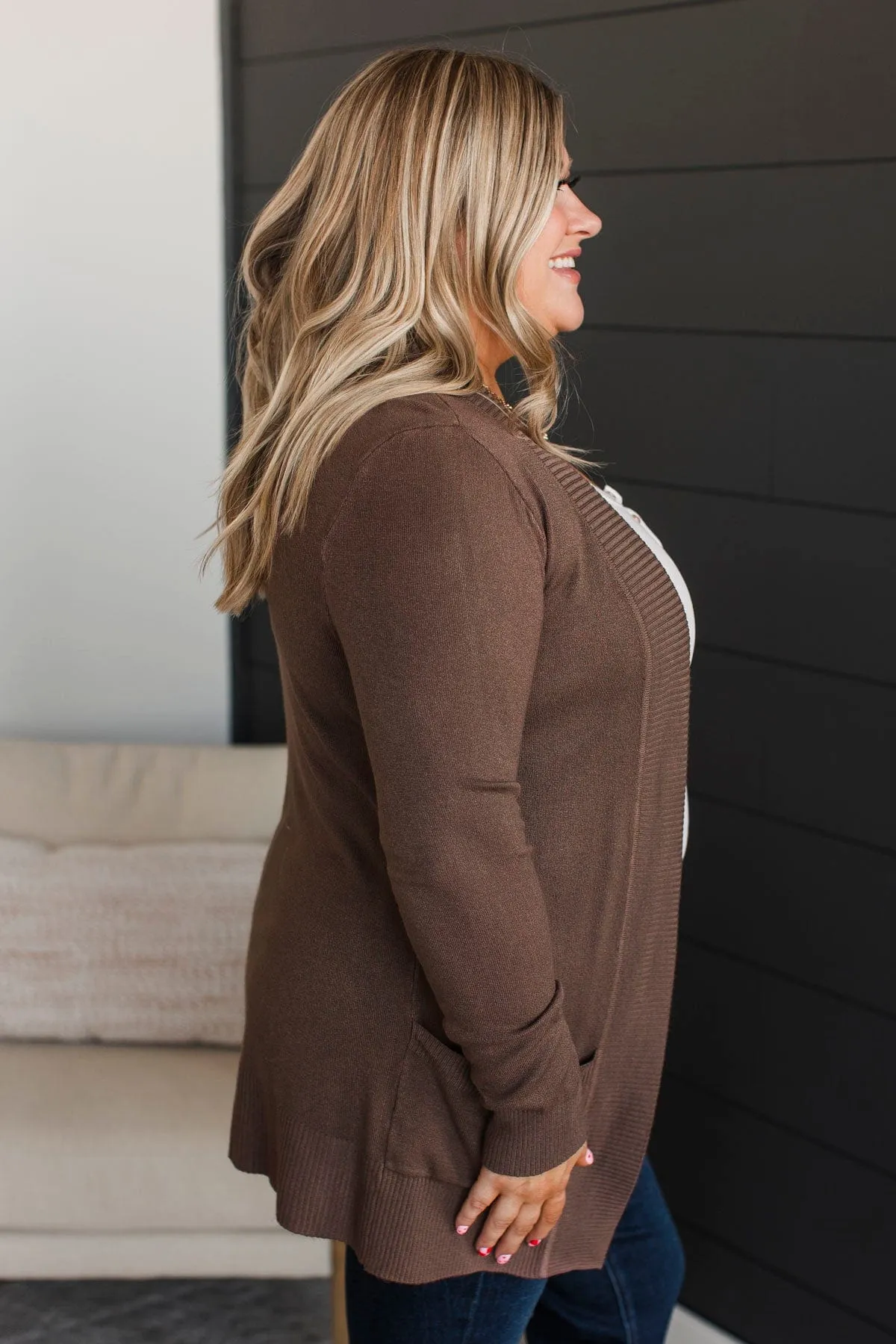 Comfortable With Myself Knit Cardigan- Cocoa