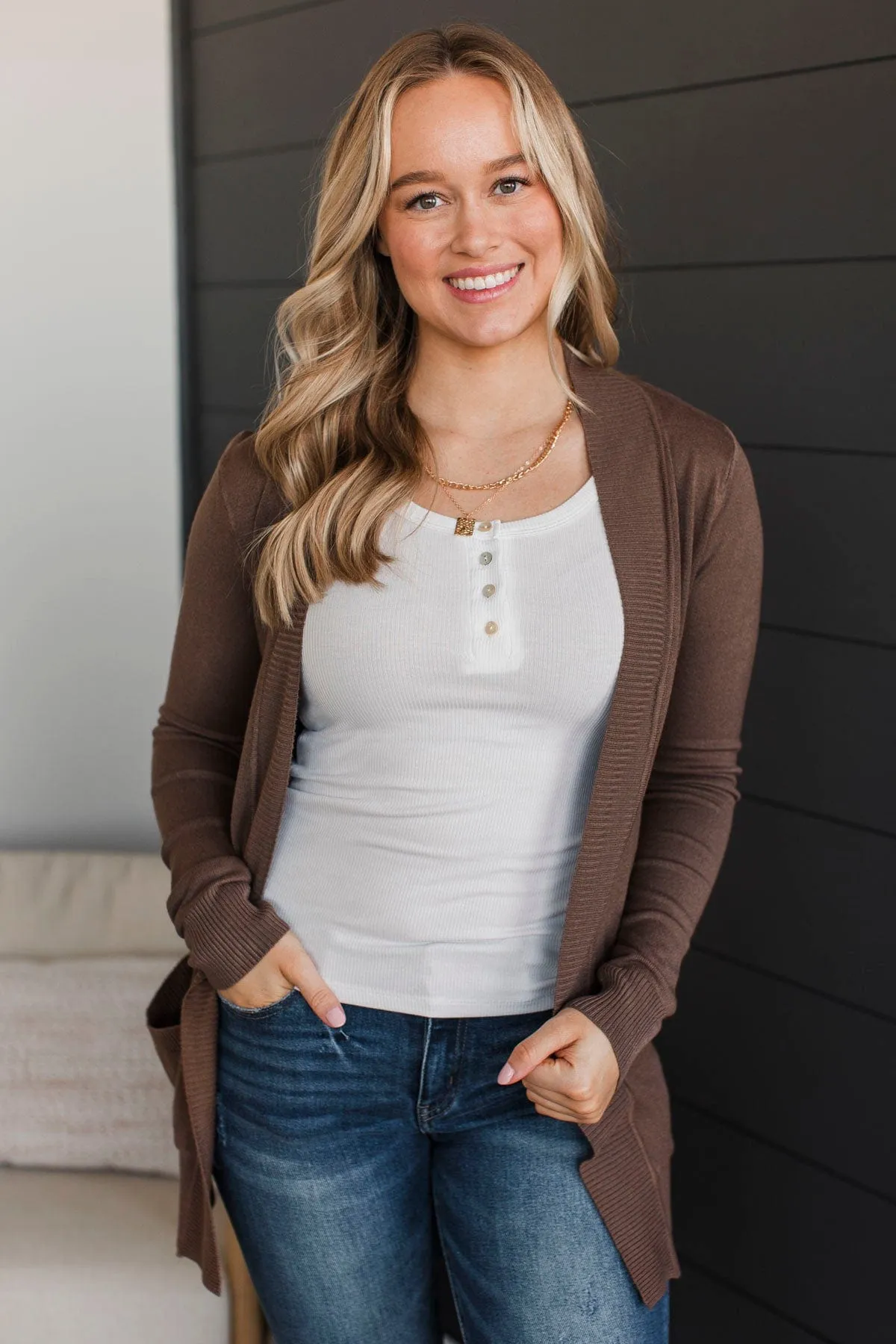 Comfortable With Myself Knit Cardigan- Cocoa