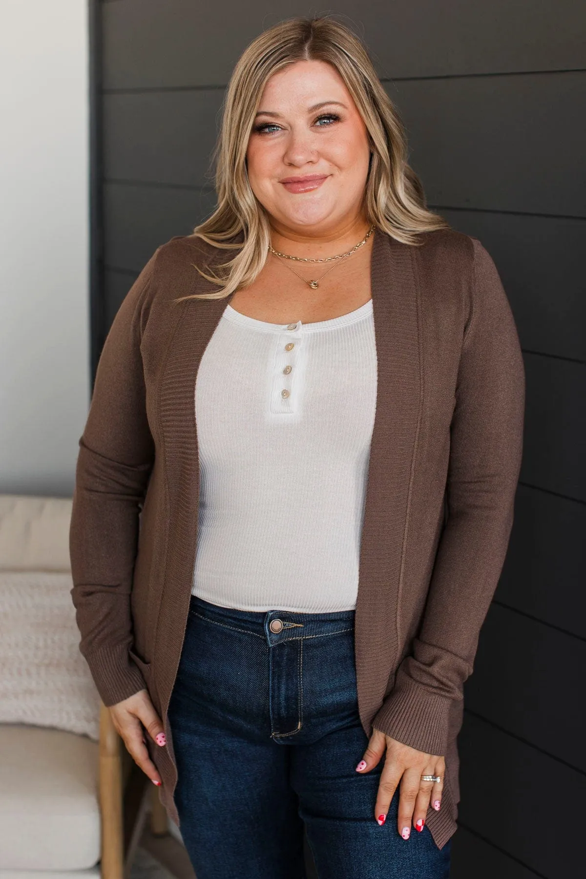 Comfortable With Myself Knit Cardigan- Cocoa