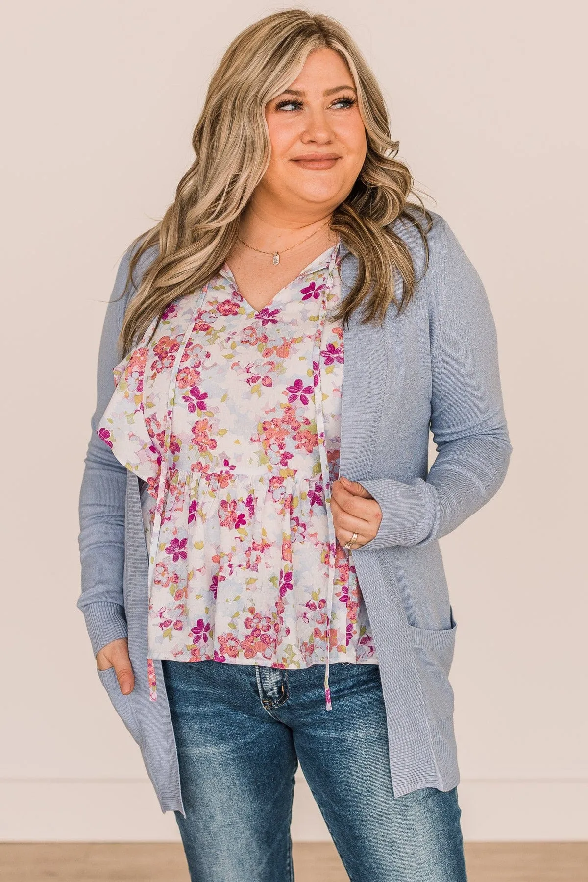 Comfortable With Myself Knit Cardigan- Periwinkle