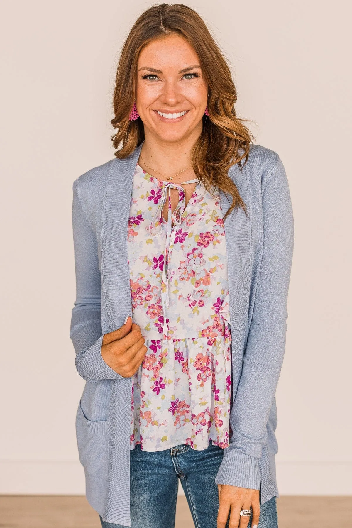 Comfortable With Myself Knit Cardigan- Periwinkle