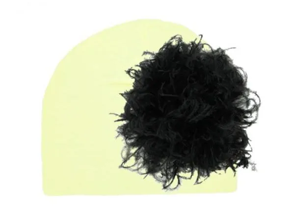 Cream Cotton Hat with Black Large Curly Marabou