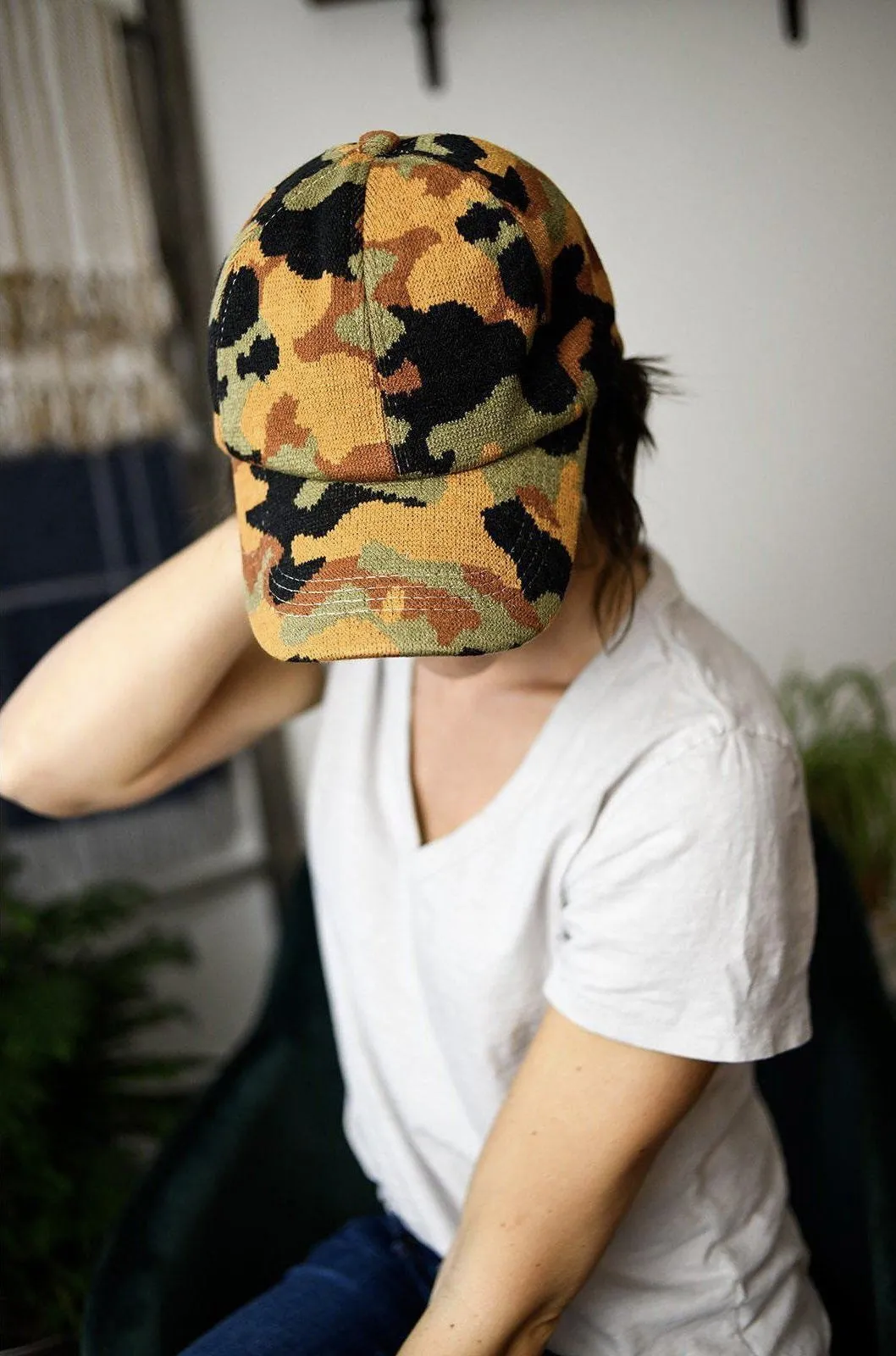 Crochet Knitted Camo Hats with Criss-Cross Back -- 2 Colors!