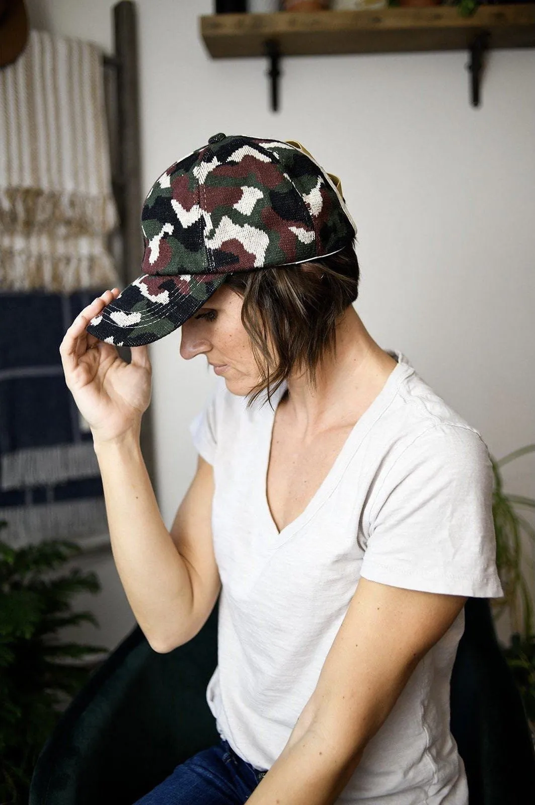 Crochet Knitted Camo Hats with Criss-Cross Back -- 2 Colors!