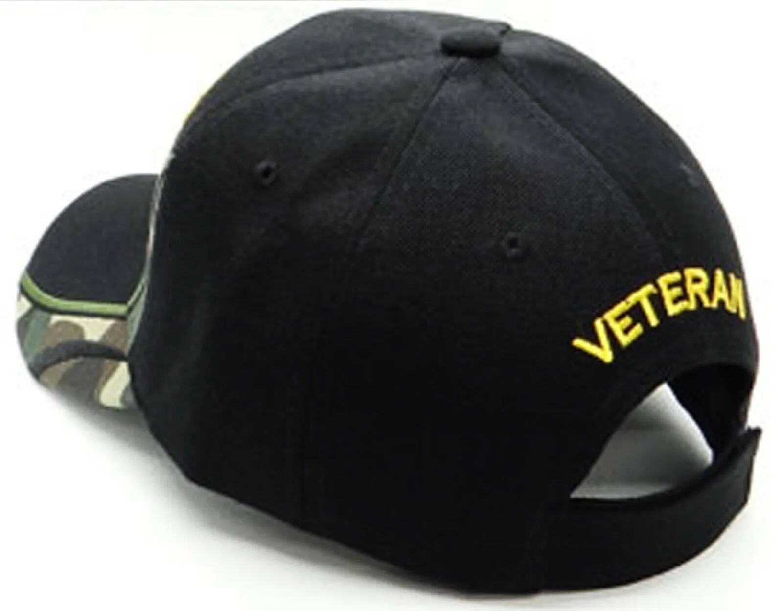 Disabled Army Veteran Hat Camouflage and Black Baseball Cap with Military Emblem Logo Embroidered Adjustable Fit