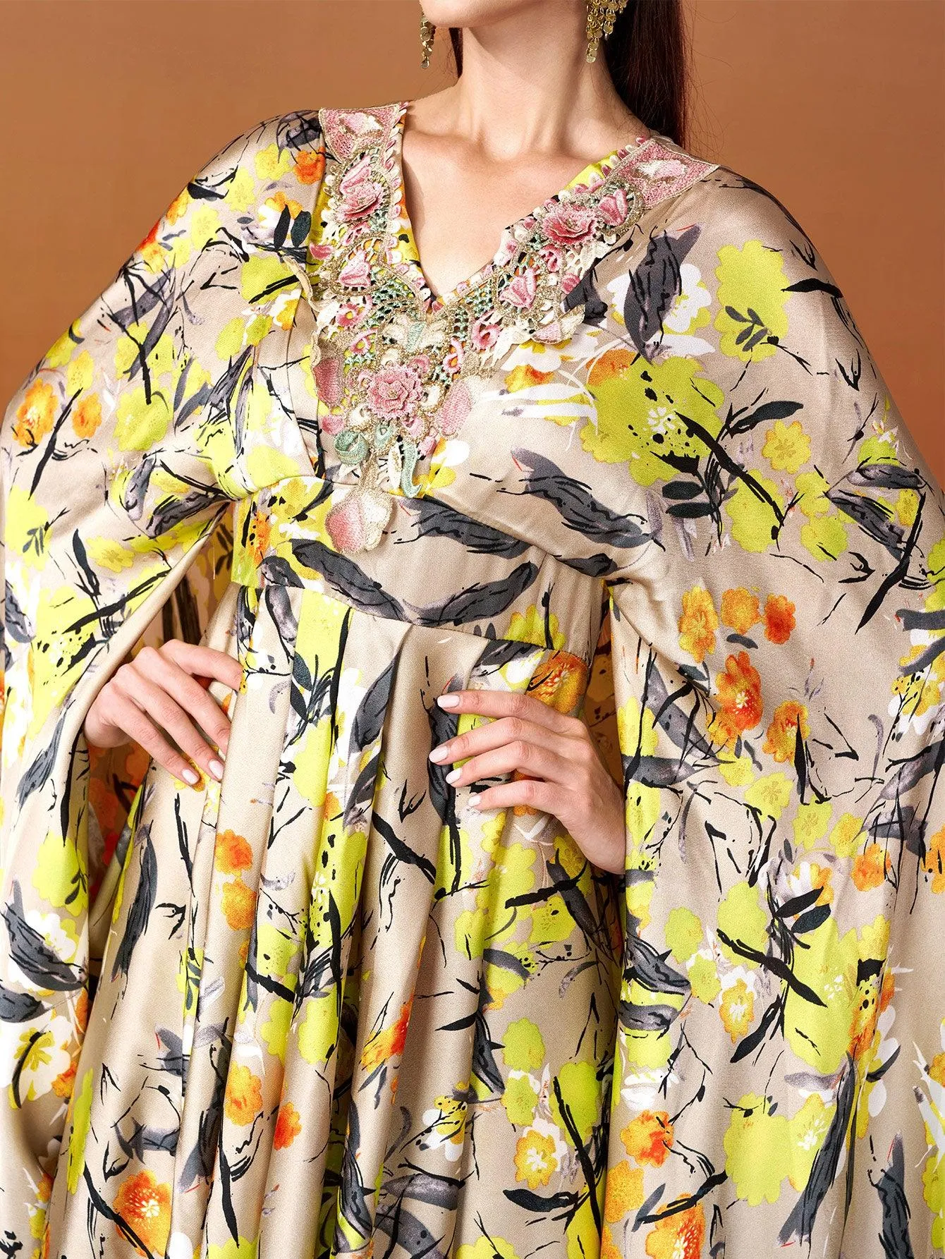 Embroidered Flower Neck Floral Dress MES00406