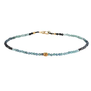 Faceted Blue Tourmaline Beaded Bracelet with 18K Carved Sphere Bead