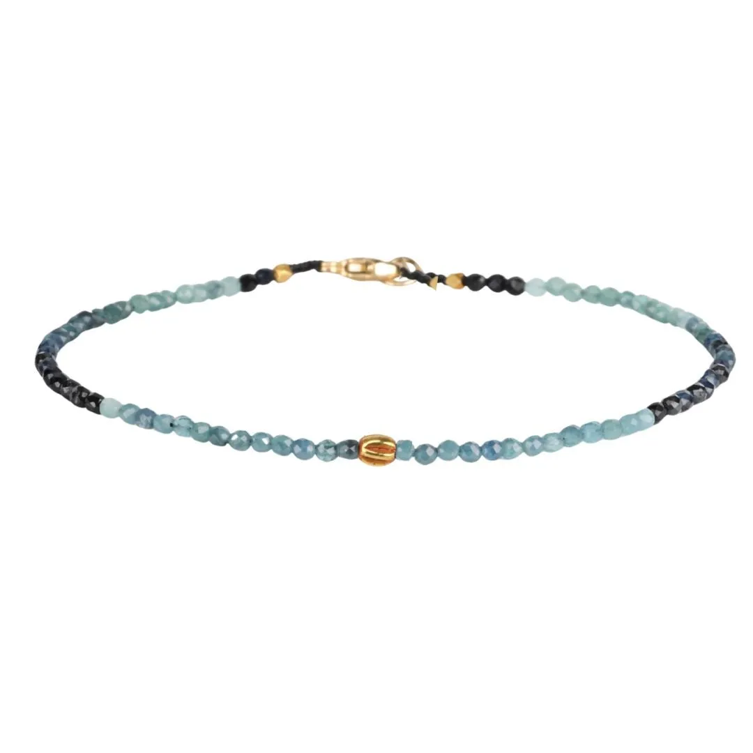Faceted Blue Tourmaline Beaded Bracelet with 18K Carved Sphere Bead