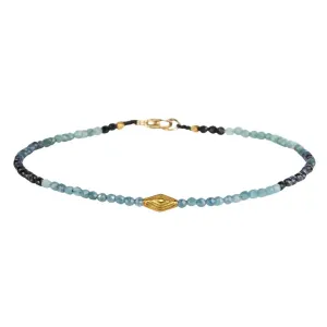 Faceted Blue Tourmaline Beaded Bracelet with 18K Stepped Rhombus Bead
