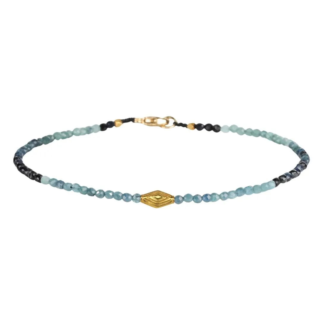 Faceted Blue Tourmaline Beaded Bracelet with 18K Stepped Rhombus Bead