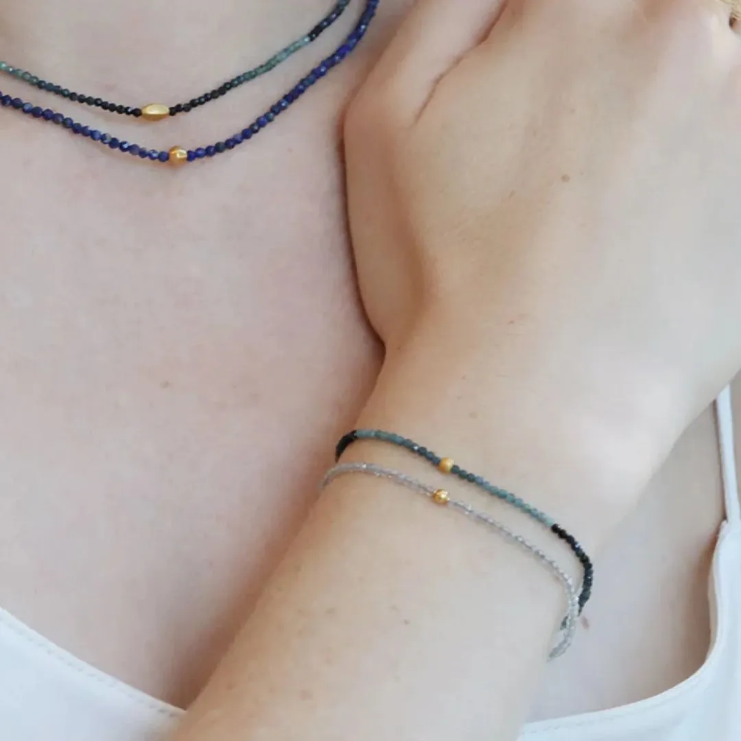 Faceted Blue Tourmaline Beaded Bracelet with 18K Stepped Rhombus Bead