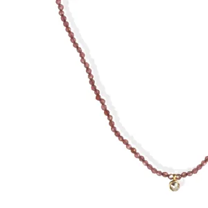 Faceted Garnet Beaded Necklace with 18K Gold Bezel-Set Cognac Diamond