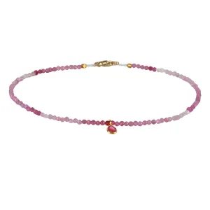 Faceted Mixed Ruby Beaded Bracelet with 18K Bezel-Set Teardrop Ruby Charm