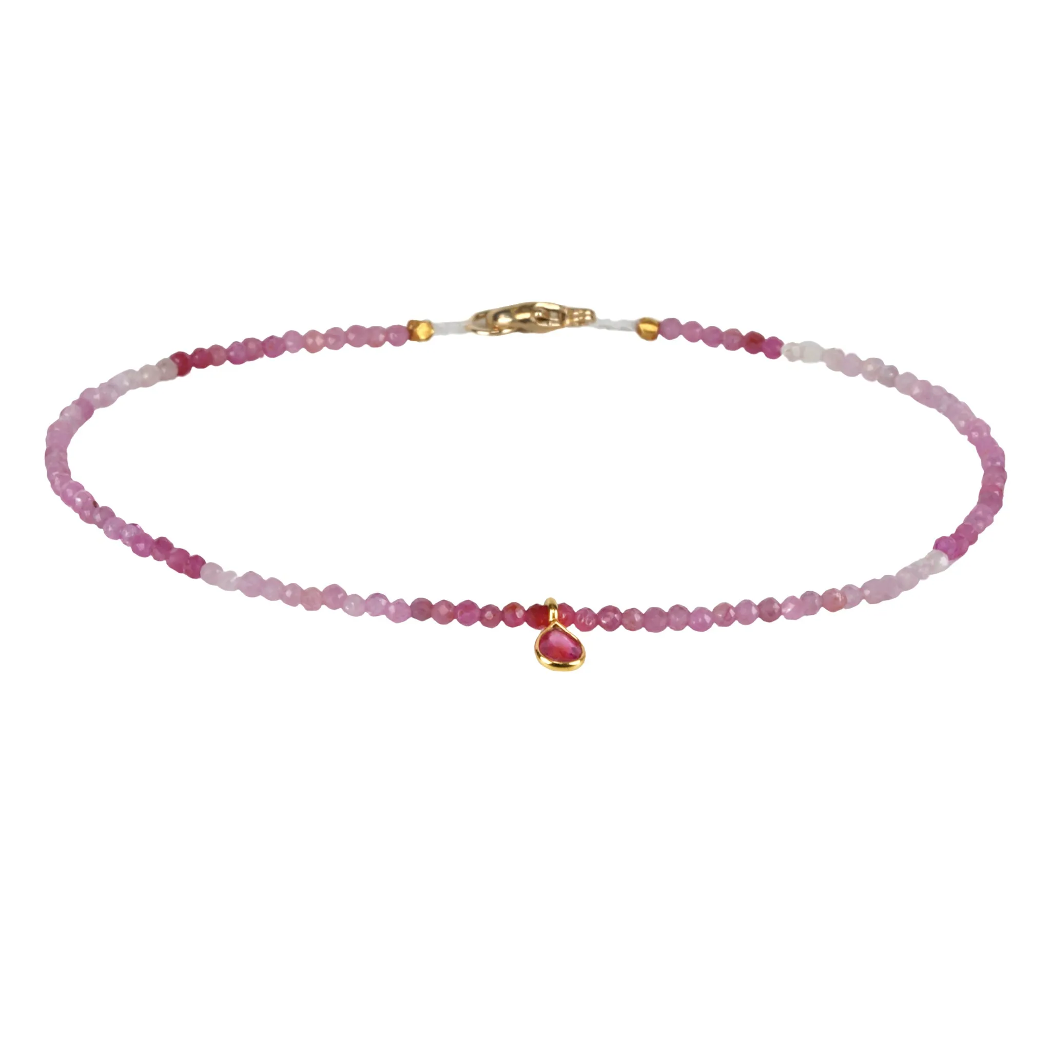 Faceted Mixed Ruby Beaded Bracelet with 18K Bezel-Set Teardrop Ruby Charm