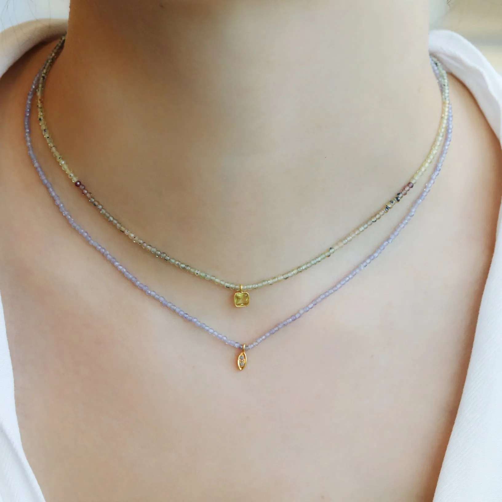 Faceted Mixed Sapphire Beaded Necklace with 18K Sapphire Charm