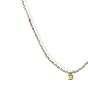 Faceted Mixed Sapphire Beaded Necklace with 18K Sapphire Charm