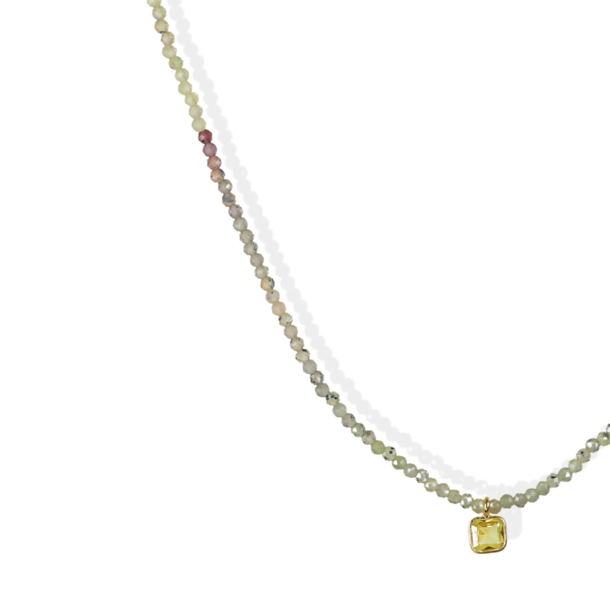Faceted Mixed Sapphire Beaded Necklace with 18K Sapphire Charm