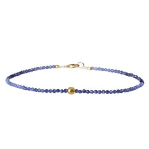 Faceted Sodalite Beaded Bracelet with 18K Rounded Cube Bead
