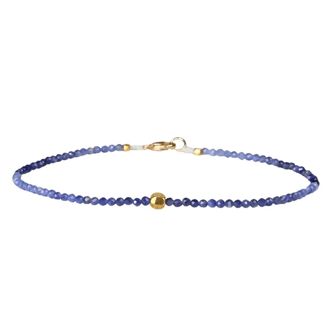 Faceted Sodalite Beaded Bracelet with 18K Rounded Cube Bead