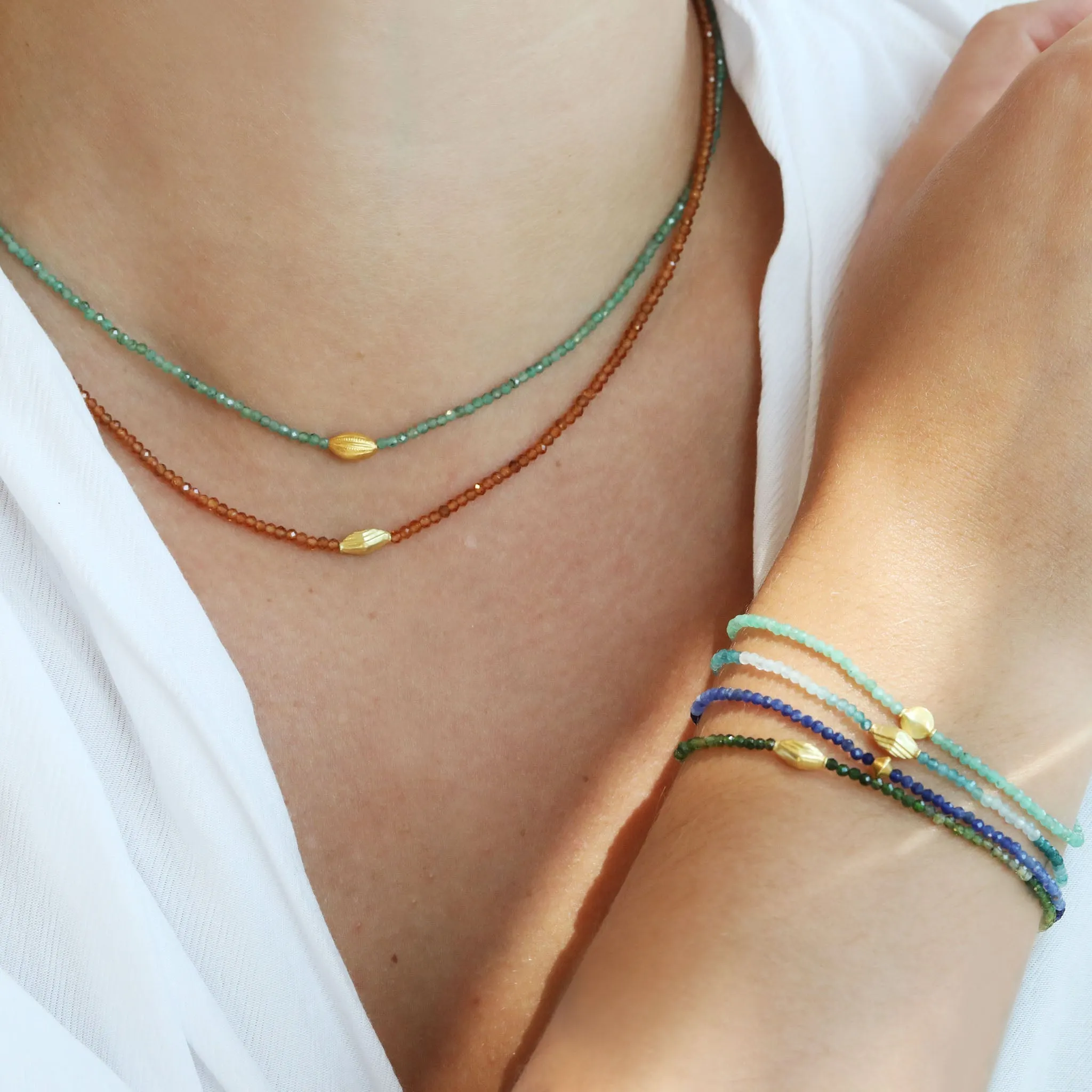 Faceted Sodalite Beaded Bracelet with 18K Rounded Cube Bead