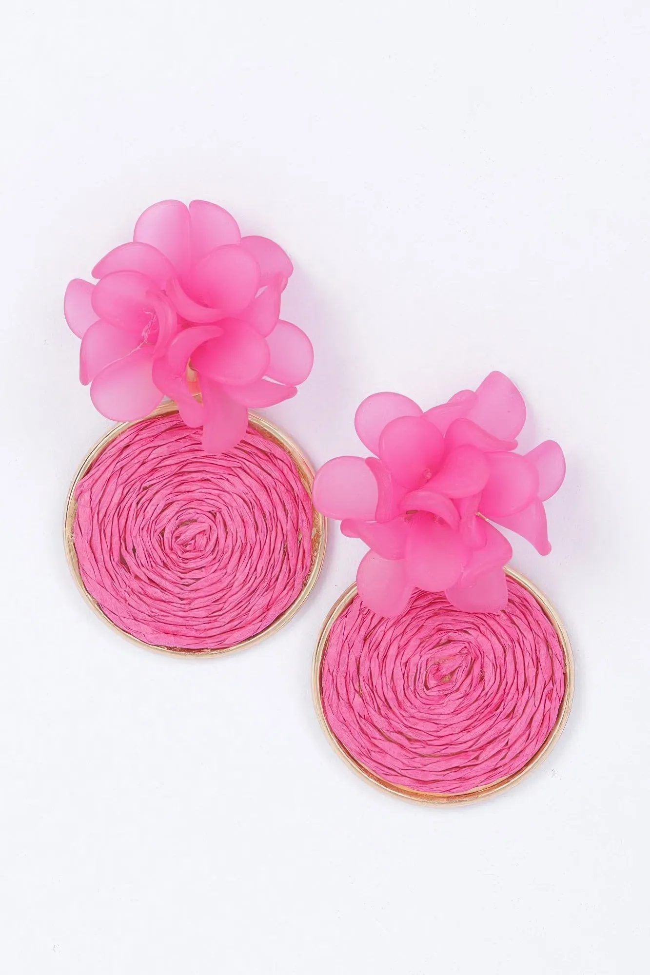 Faux Straw Fabric Flower Earring