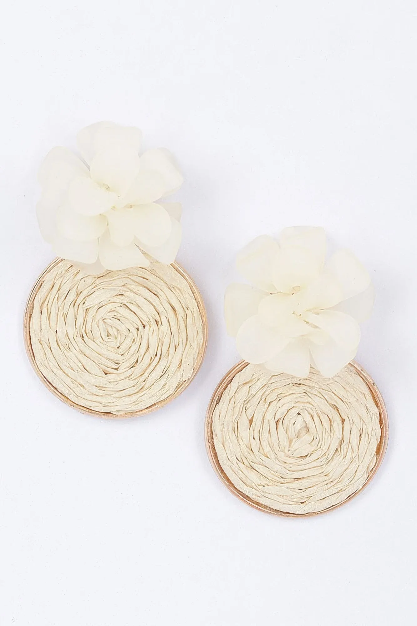 Faux Straw Fabric Flower Earring