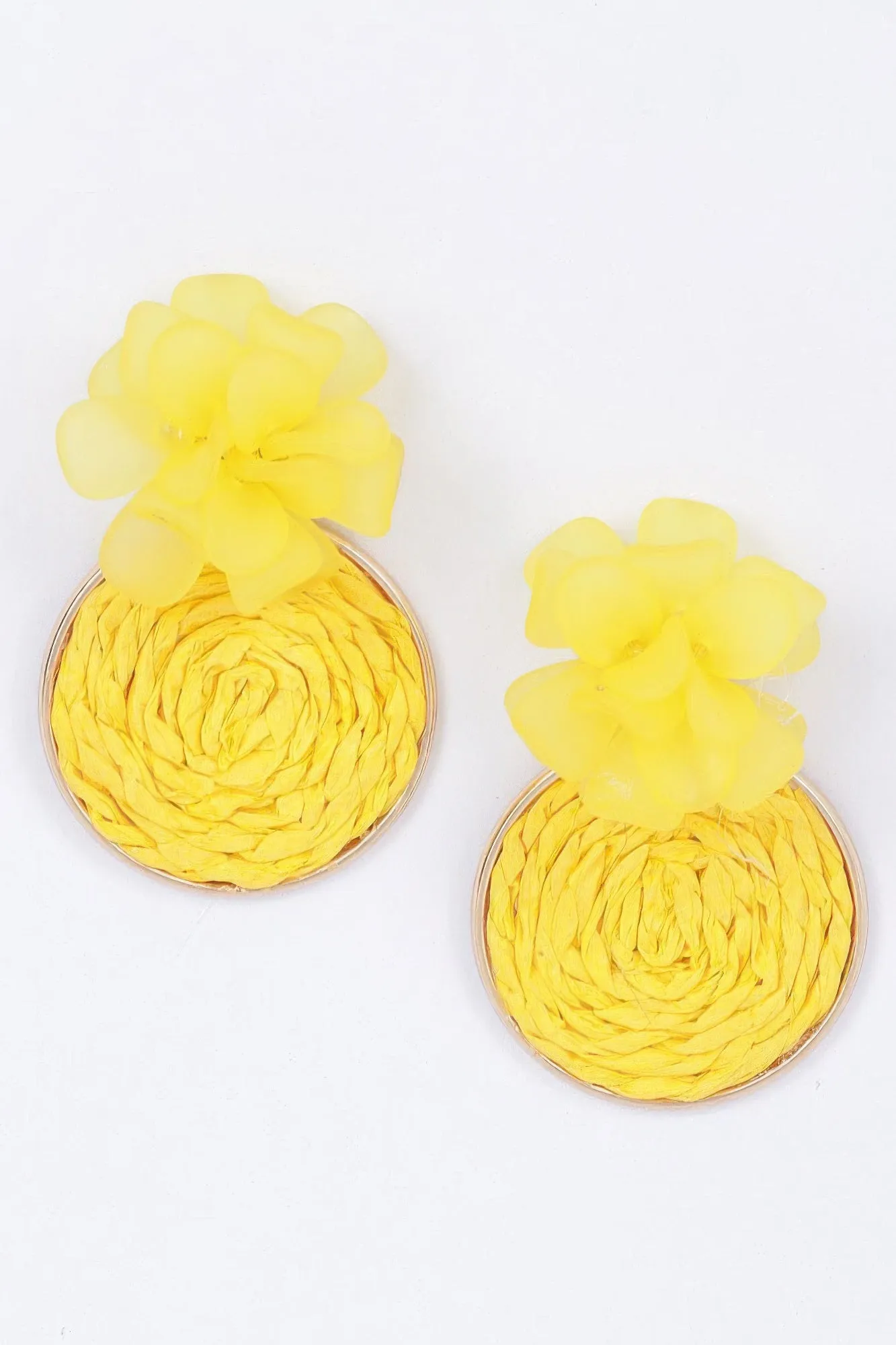 Faux Straw Fabric Flower Earring