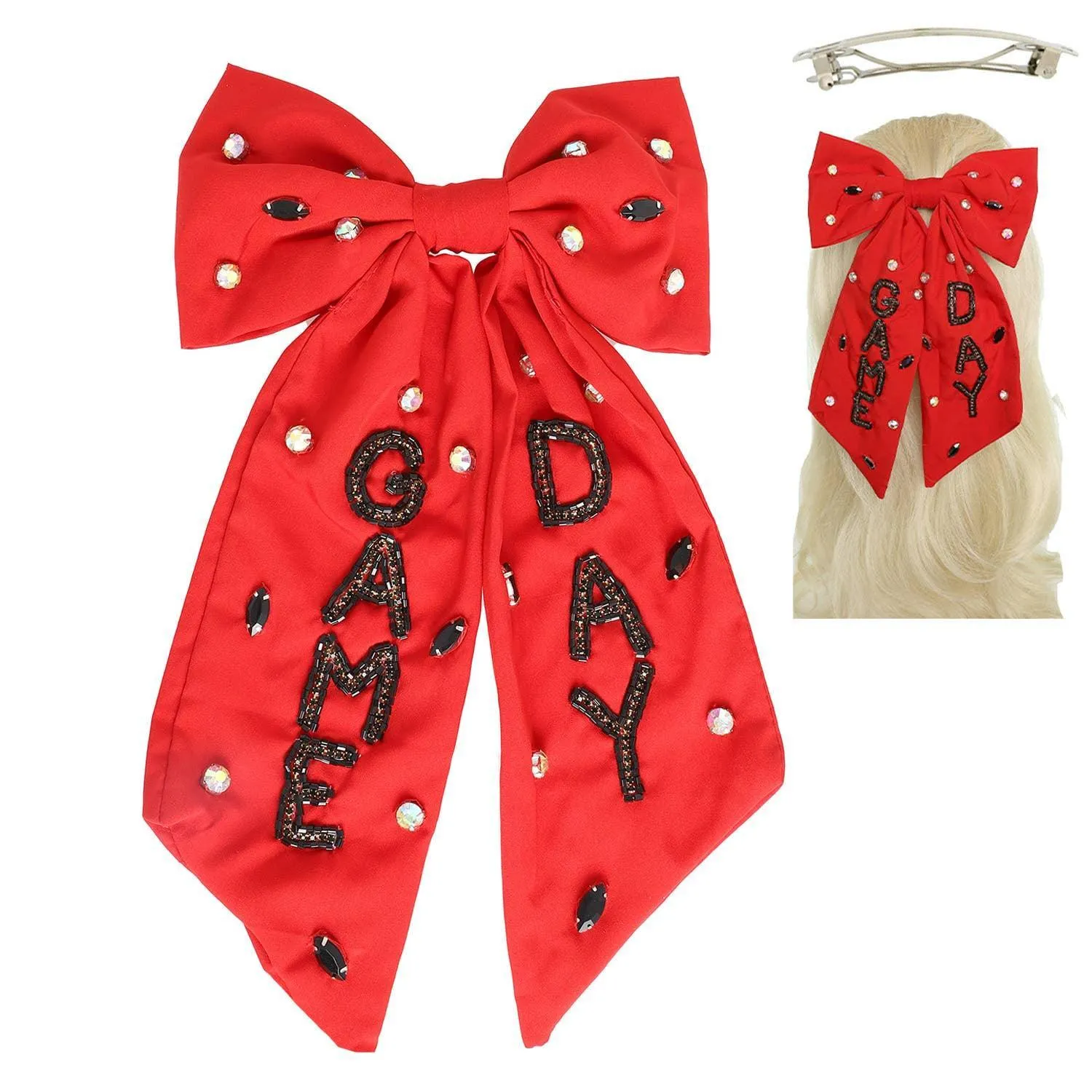 Game Day Bow Barrette Red